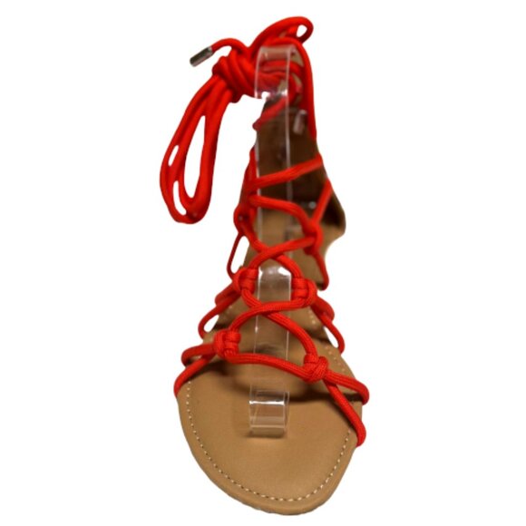 Qupid Lana-455 Blood Orange Strappy Wrap Around Open Toe Flat Sandal - Picture 4 of 4